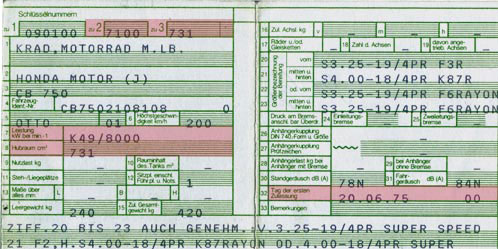 Beispiel Fahrzeugschein - Austauschmotoren Ersatzmotoren